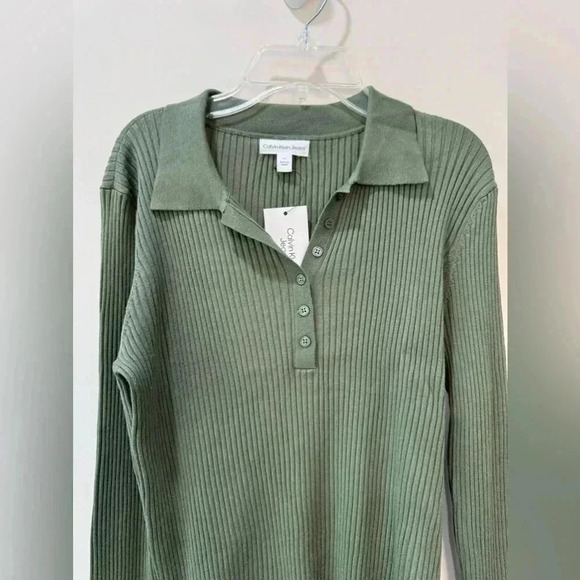 Calvin Klein Jeans Green Ribbed Half Button Sweater Size L - Picture 2 of 11